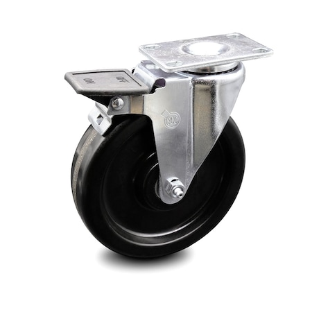 Service Caster 6 Inch Phenolic Wheel Swivel Top Plate Caster with Brake SCC-20S615-PHR-PLB